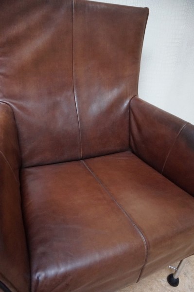 Montis-Charly-Flex-stoel-fauteuil-Gerard van den Berg-bruin-leder-rvs-vintage-geleefd-gebruikt-tweedehands